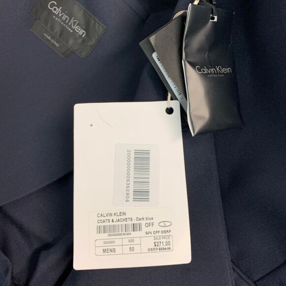 CALVIN KLEIN COLLECTION Size 40 Navy Cotton Blend Coat - Picture 9 of 9